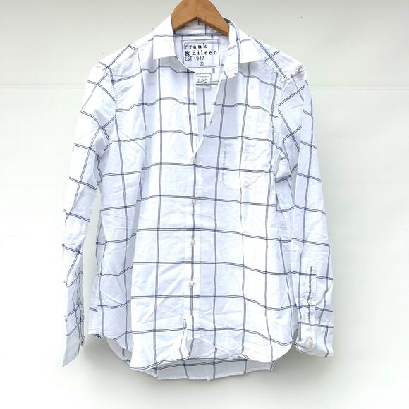 Frank & Eileen Eileen Button-Up Chambray Blue White Windowpane Top Cotton Small - Picture 2 of 7